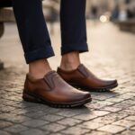 کفش آفلیکس بی بند چرم طبیعی - رنگ عسلی - فروشگاه تبریزپا