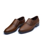 کفش مجلسی چرم طبیعی دیاموند افسری بی بند-رنگ عسلی-فروشگاه تبریزپا